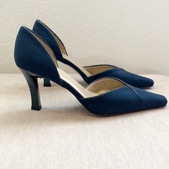 Stuart Weitzman Blue Pointed Slip On Heels sz 5 - Picture 3 of 9